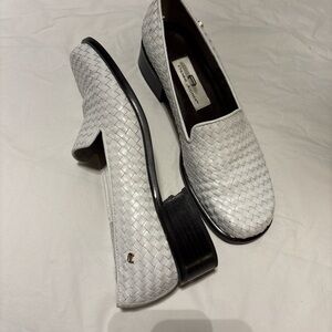 Etienne Aigner White Woven Leather Flats